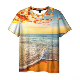 Мужская футболка 3D с принтом Лазурный берег в Петрозаводске, 100% полиэфир | прямой крой, круглый вырез горловины, длина до линии бедер | берег | лето | море | отдых