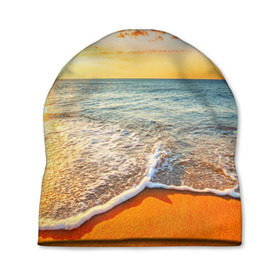 Шапка 3D с принтом Лазурный берег в Петрозаводске, 100% полиэстер | универсальный размер, печать по всей поверхности изделия | Тематика изображения на принте: берег | лето | море | отдых