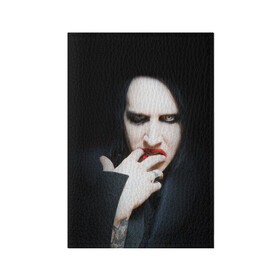 Обложка для паспорта матовая кожа с принтом Marilyn Manson в Петрозаводске, натуральная матовая кожа | размер 19,3 х 13,7 см; прозрачные пластиковые крепления | звезда | знаменитость | музыка | мэрилин мэнсон | певец | рокер