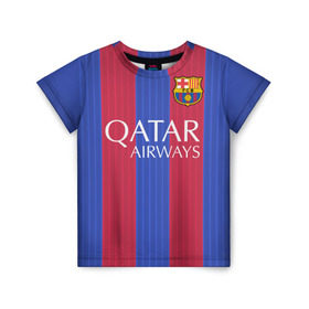 Детская футболка 3D с принтом Барселона форма в Петрозаводске, 100% гипоаллергенный полиэфир | прямой крой, круглый вырез горловины, длина до линии бедер, чуть спущенное плечо, ткань немного тянется | Тематика изображения на принте: barca | barcelona | барса | барселона | футбол