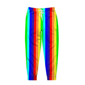 Мужские брюки 3D с принтом Радуга вертикальные полосы в Петрозаводске, 100% полиэстер | манжеты по низу, эластичный пояс регулируется шнурком, по бокам два кармана без застежек, внутренняя часть кармана из мелкой сетки | вертикальные | жёлтый | зелёный | красный | оранжевый | полосы | радуга | синий | фиолетовый