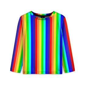 Детский лонгслив 3D с принтом Радуга вертикальные полосы в Петрозаводске, 100% полиэстер | длинные рукава, круглый вырез горловины, полуприлегающий силуэт
 | вертикальные | жёлтый | зелёный | красный | оранжевый | полосы | радуга | синий | фиолетовый