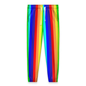 Женские брюки 3D с принтом Радуга вертикальные полосы в Петрозаводске, полиэстер 100% | прямой крой, два кармана без застежек по бокам, с мягкой трикотажной резинкой на поясе и по низу штанин. В поясе для дополнительного комфорта — широкие завязки | вертикальные | жёлтый | зелёный | красный | оранжевый | полосы | радуга | синий | фиолетовый