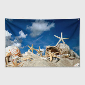 Флаг-баннер с принтом Морской пляж 3 в Петрозаводске, 100% полиэстер | размер 67 х 109 см, плотность ткани — 95 г/м2; по краям флага есть четыре люверса для крепления | море | отдых | отпуск | пляж | ракушки | туризм