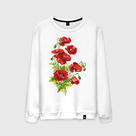 Мужской свитшот хлопок с принтом Маки в Петрозаводске, 100% хлопок |  | embroidery | flowers | poppies | red | wild | вышивка | красные | маки | полевые | цветы