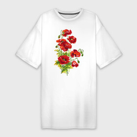 Платье-футболка хлопок с принтом Маки в Петрозаводске,  |  | Тематика изображения на принте: embroidery | flowers | poppies | red | wild | вышивка | красные | маки | полевые | цветы