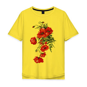 Мужская футболка хлопок Oversize с принтом Маки в Петрозаводске, 100% хлопок | свободный крой, круглый ворот, “спинка” длиннее передней части | embroidery | flowers | poppies | red | wild | вышивка | красные | маки | полевые | цветы