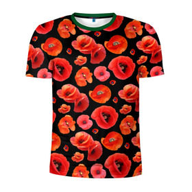 Мужская футболка 3D спортивная с принтом Маки в Петрозаводске, 100% полиэстер с улучшенными характеристиками | приталенный силуэт, круглая горловина, широкие плечи, сужается к линии бедра | flowers | красные | маки | цветы