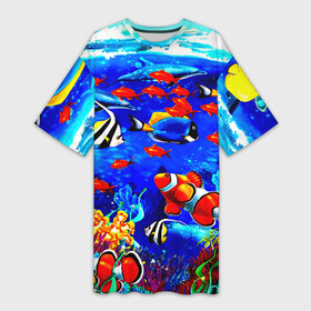 Платье-футболка 3D с принтом Рыбки в Петрозаводске,  |  | Тематика изображения на принте: аквариум | вода | лето | море | риф | рыбки | тропики | фауна