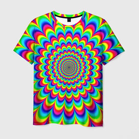 Мужская футболка 3D с принтом Psychedelic в Петрозаводске, 100% полиэфир | прямой крой, круглый вырез горловины, длина до линии бедер | круги | радужный | разоцветный | яркий