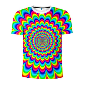 Мужская футболка 3D спортивная с принтом Psychedelic в Петрозаводске, 100% полиэстер с улучшенными характеристиками | приталенный силуэт, круглая горловина, широкие плечи, сужается к линии бедра | Тематика изображения на принте: круги | радужный | разоцветный | яркий