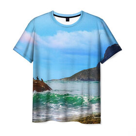 Мужская футболка 3D с принтом Берег в Петрозаводске, 100% полиэфир | прямой крой, круглый вырез горловины, длина до линии бедер | Тематика изображения на принте: 3д | лето | море | новая | океан