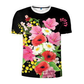 Мужская футболка 3D спортивная с принтом Маки в Петрозаводске, 100% полиэстер с улучшенными характеристиками | приталенный силуэт, круглая горловина, широкие плечи, сужается к линии бедра | flowers | букет | цветы