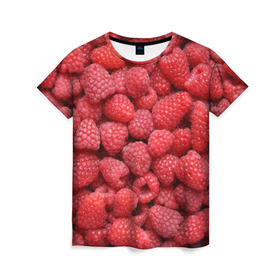 Женская футболка 3D с принтом Малина в Петрозаводске, 100% полиэфир ( синтетическое хлопкоподобное полотно) | прямой крой, круглый вырез горловины, длина до линии бедер | девушки | еда | красота | лето | море | фрукты
