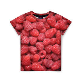 Детская футболка 3D с принтом Малина в Петрозаводске, 100% гипоаллергенный полиэфир | прямой крой, круглый вырез горловины, длина до линии бедер, чуть спущенное плечо, ткань немного тянется | девушки | еда | красота | лето | море | фрукты