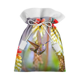 Подарочный 3D мешок с принтом Колибри в Петрозаводске, 100% полиэстер | Размер: 29*39 см | лепесток | новая | природа | птичка | цветок | яркая