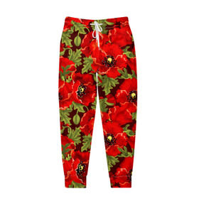 Мужские брюки 3D с принтом Маки в Петрозаводске, 100% полиэстер | манжеты по низу, эластичный пояс регулируется шнурком, по бокам два кармана без застежек, внутренняя часть кармана из мелкой сетки | flowers | poppies | red | wild | красные | мак | маки | полевые | цветы