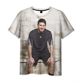 Мужская футболка 3D с принтом Месси в Петрозаводске, 100% полиэфир | прямой крой, круглый вырез горловины, длина до линии бедер | аргентина | барселона | испания | футбол | футболист