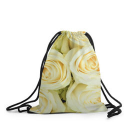 Рюкзак-мешок 3D с принтом Белые розы в Петрозаводске, 100% полиэстер | плотность ткани — 200 г/м2, размер — 35 х 45 см; лямки — толстые шнурки, застежка на шнуровке, без карманов и подкладки | лепестки | розы | цветы