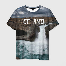 Мужская футболка 3D с принтом Исландия. Водопад в Петрозаводске, 100% полиэфир | прямой крой, круглый вырез горловины, длина до линии бедер | исландия
