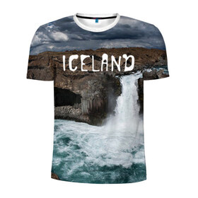 Мужская футболка 3D спортивная с принтом Исландия. Водопад в Петрозаводске, 100% полиэстер с улучшенными характеристиками | приталенный силуэт, круглая горловина, широкие плечи, сужается к линии бедра | исландия