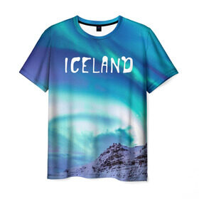 Мужская футболка 3D с принтом Исландия. Полярное сияние. в Петрозаводске, 100% полиэфир | прямой крой, круглый вырез горловины, длина до линии бедер | Тематика изображения на принте: исландия