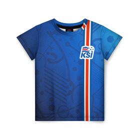 Детская футболка 3D с принтом Форма сборной Исландии по футболу в Петрозаводске, 100% гипоаллергенный полиэфир | прямой крой, круглый вырез горловины, длина до линии бедер, чуть спущенное плечо, ткань немного тянется | euro 2016