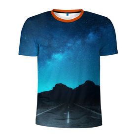 Мужская футболка 3D спортивная с принтом Дорога под чистым небом в Петрозаводске, 100% полиэстер с улучшенными характеристиками | приталенный силуэт, круглая горловина, широкие плечи, сужается к линии бедра | osfenemy | горы | дорога | звезды | космос | красиво | небо | пейзаж | путь | черный | чудо