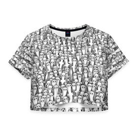 Женская футболка 3D укороченная с принтом Хатифнатты в Петрозаводске, 100% полиэстер | круглая горловина, длина футболки до линии талии, рукава с отворотами | moomintroll | мумми тролль