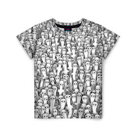 Детская футболка 3D с принтом Хатифнатты в Петрозаводске, 100% гипоаллергенный полиэфир | прямой крой, круглый вырез горловины, длина до линии бедер, чуть спущенное плечо, ткань немного тянется | Тематика изображения на принте: moomintroll | мумми тролль