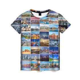 Женская футболка 3D с принтом Туризм (10х10) в Петрозаводске, 100% полиэфир ( синтетическое хлопкоподобное полотно) | прямой крой, круглый вырез горловины, длина до линии бедер | Тематика изображения на принте: азия | берлин | вегас | венеция | воспоминания | города | достопримечательности | европа | египет | калифорния | каникулы | лондон | милан | москва | ностальгия | нью йорк | отдых | отпуск | память