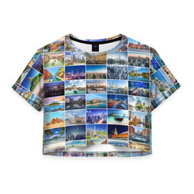 Женская футболка 3D укороченная с принтом Страны мира (9х9) в Петрозаводске, 100% полиэстер | круглая горловина, длина футболки до линии талии, рукава с отворотами | азия | берлин | вегас | венеция | воспоминания | города | достопримечательности | европа | египет | калифорния | каникулы | лондон | милан | москва | ностальгия | нью йорк | отдых | отпуск | память