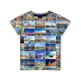 Детская футболка 3D с принтом Страны мира (9х9) в Петрозаводске, 100% гипоаллергенный полиэфир | прямой крой, круглый вырез горловины, длина до линии бедер, чуть спущенное плечо, ткань немного тянется | азия | берлин | вегас | венеция | воспоминания | города | достопримечательности | европа | египет | калифорния | каникулы | лондон | милан | москва | ностальгия | нью йорк | отдых | отпуск | память