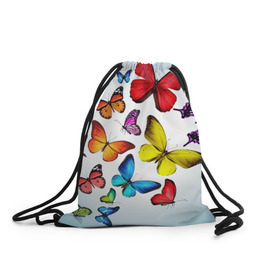 Рюкзак-мешок 3D с принтом Butterflies в Петрозаводске, 100% полиэстер | плотность ткани — 200 г/м2, размер — 35 х 45 см; лямки — толстые шнурки, застежка на шнуровке, без карманов и подкладки | бабочки | белый | картинка | лето | природа | рисунок | розовый | цвета