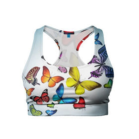 Женский спортивный топ 3D с принтом Butterflies в Петрозаводске, 82% полиэстер, 18% спандекс Ткань безопасна для здоровья, позволяет коже дышать, не мнется и не растягивается |  | бабочки | белый | картинка | лето | природа | рисунок | розовый | цвета