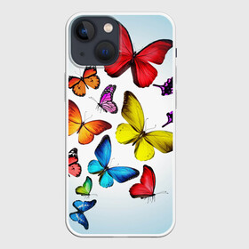 Чехол для iPhone 13 mini с принтом Butterflies в Петрозаводске,  |  | бабочки | белый | картинка | лето | природа | рисунок | розовый | цвета