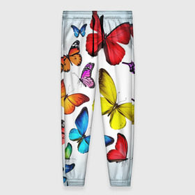 Женские брюки 3D с принтом Butterflies в Петрозаводске, полиэстер 100% | прямой крой, два кармана без застежек по бокам, с мягкой трикотажной резинкой на поясе и по низу штанин. В поясе для дополнительного комфорта — широкие завязки | бабочки | белый | картинка | лето | природа | рисунок | розовый | цвета