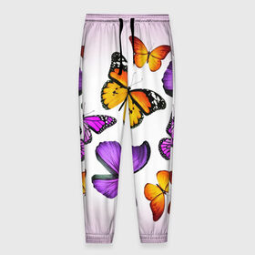 Мужские брюки 3D с принтом Butterflies в Петрозаводске, 100% полиэстер | манжеты по низу, эластичный пояс регулируется шнурком, по бокам два кармана без застежек, внутренняя часть кармана из мелкой сетки | бабочки | белый | картинка | лето | природа | рисунок | розовый | цвета