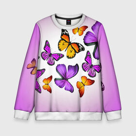 Детский свитшот 3D с принтом Butterflies в Петрозаводске, 100% полиэстер | свободная посадка, прямой крой, мягкая тканевая резинка на рукавах и понизу свитшота | бабочки | белый | картинка | лето | природа | рисунок | розовый | цвета