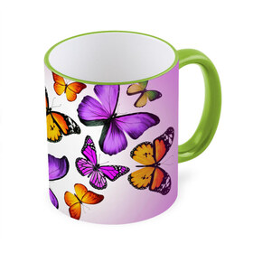 Кружка 3D с принтом Butterflies в Петрозаводске, керамика | ёмкость 330 мл | бабочки | белый | картинка | лето | природа | рисунок | розовый | цвета