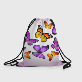 Рюкзак-мешок 3D с принтом Butterflies в Петрозаводске, 100% полиэстер | плотность ткани — 200 г/м2, размер — 35 х 45 см; лямки — толстые шнурки, застежка на шнуровке, без карманов и подкладки | бабочки | белый | картинка | лето | природа | рисунок | розовый | цвета