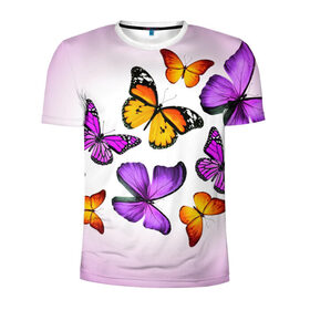 Мужская футболка 3D спортивная с принтом Butterflies в Петрозаводске, 100% полиэстер с улучшенными характеристиками | приталенный силуэт, круглая горловина, широкие плечи, сужается к линии бедра | бабочки | белый | картинка | лето | природа | рисунок | розовый | цвета