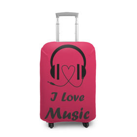 Чехол для чемодана 3D с принтом Я люблю музыку в Петрозаводске, 86% полиэфир, 14% спандекс | двустороннее нанесение принта, прорези для ручек и колес | i love music | наушники | розовый | сердце