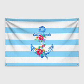 Флаг-баннер с принтом Якорь в Петрозаводске, 100% полиэстер | размер 67 х 109 см, плотность ткани — 95 г/м2; по краям флага есть четыре люверса для крепления | белый | верёвка | вода | корабль | красный | море | песок | пляж | синий | цвет | цветы | якорь