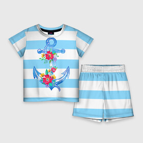 Детский костюм с шортами 3D с принтом Якорь в Петрозаводске,  |  | Тематика изображения на принте: белый | верёвка | вода | корабль | красный | море | песок | пляж | синий | цвет | цветы | якорь