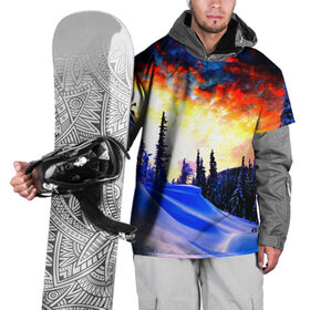 Накидка на куртку 3D с принтом Зимний лес в Петрозаводске, 100% полиэстер |  | вечер | закат | зима | лес | снег