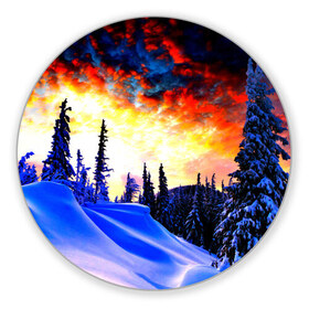 Коврик круглый с принтом Зимний лес в Петрозаводске, резина и полиэстер | круглая форма, изображение наносится на всю лицевую часть | вечер | закат | зима | лес | снег