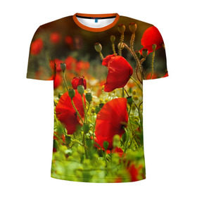 Мужская футболка 3D спортивная с принтом Маки в Петрозаводске, 100% полиэстер с улучшенными характеристиками | приталенный силуэт, круглая горловина, широкие плечи, сужается к линии бедра | Тематика изображения на принте: field | flowers | meadow | nature | poppies | poppy | red | summer | wild | красные | лето | луг | мак | маки | поле | полевые | природа | цветы