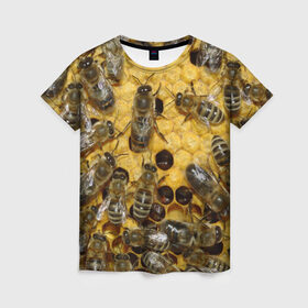 Женская футболка 3D с принтом Пчела в Петрозаводске, 100% полиэфир ( синтетическое хлопкоподобное полотно) | прямой крой, круглый вырез горловины, длина до линии бедер | лето | мед | насекомые | оса | природа | пчелы | шмель