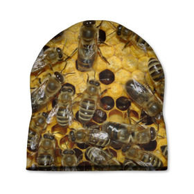 Шапка 3D с принтом Пчела в Петрозаводске, 100% полиэстер | универсальный размер, печать по всей поверхности изделия | Тематика изображения на принте: лето | мед | насекомые | оса | природа | пчелы | шмель